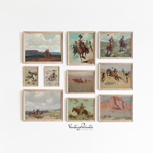 Vintage Cowboy Oil Painting Set: Western Gallery Wall Art (Digital Download) S10-2