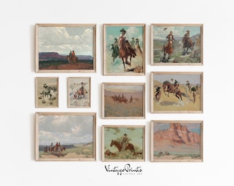 Vintage Cowboy Oil Painting Set: Western Gallery Wall Art (Digital Download) S10-2