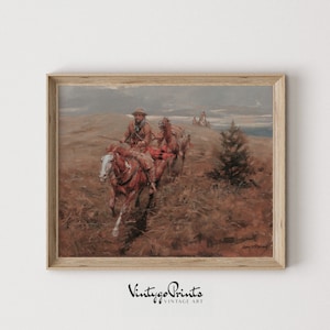 Western Cowboy Oil Painting | Vintage Horse Riders Wall Art | Countryside Print | PRINTABLE Digital Download | 398