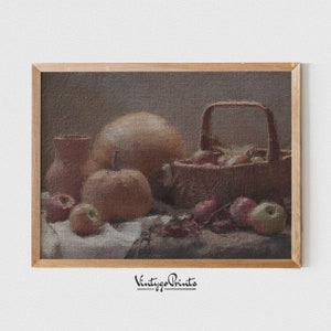 Vintage Fruit Basket Oil Painting | Kitchen Still Life Wall Art | Old Century Wall Art | PRINTABLE Digital Download | 130