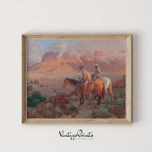 Pintura a óleo de cowboys do sudoeste | Arte de parede de pedras antigas vintage | Impressão de cavaleiros | Arte rural | Download digital IMPRIMÍVEL | 361