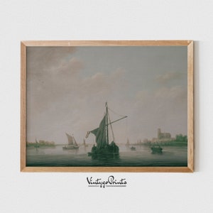 Schiffe auf Strom | Stimmungsvolle Meerlandschaft | Neutrales Querformat | Vintage Küstenwand Kunst | DRUCKBARE Digital Download | 248