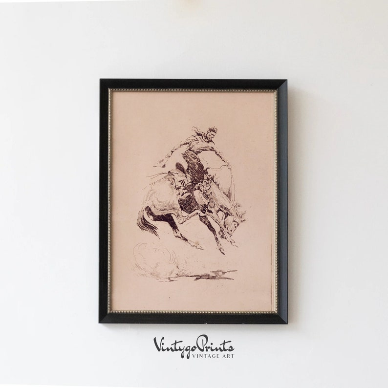 Young Rodo Schech Vintage Cowboy Rodeo Sketch Print | Western Wall Art (digital Download ...