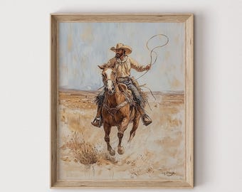 Stampa artistica di pittura a olio vintage di cowboy da rodeo western (download digitale) 605