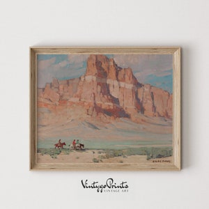 Pintura de cowboys do sudoeste | Arte de parede de paisagem de rochas antigas vintage | Decoração de casa no campo | Download digital para impressão | 474