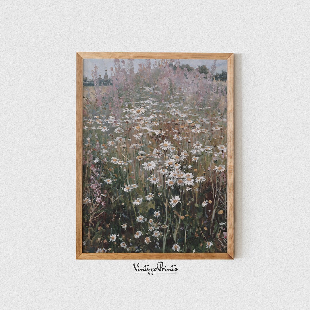 Vintage Oxeye Daisy Print | Floral Oil Painting | White Flowers Art ...
