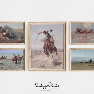 Vintage Cowboy Oil Painting Gallery Set: Southwestern Wall Art (Printable Digital Download) S5-10