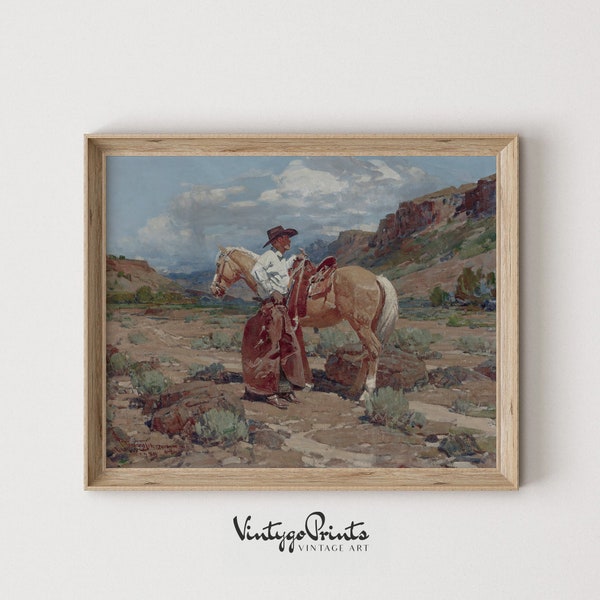 Vintage Cowboy Portrait | Rustic Western Oil Painting | Antique Countryside Wall Art | PRINTABLE Digital Download | 345