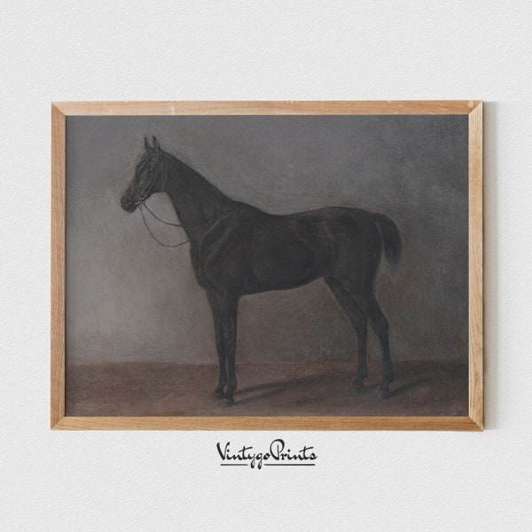 peinture à l'huile de cheval noir vintage | art mural animaux de la ferme vintage | Décor de ferme | Téléchargement numérique imprimable | 380