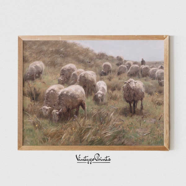 Vintage Farm Animals Oil Painting | Rustic Sheep Wall Art | European Antique Table Top Decor | PRINTABLE Digital Download | 448