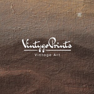 Puede incluir: Logotipo de Vintage Prints con el texto "Vintage Prints" en una fuente de letra cursiva estilizada y el texto "Vintage Art" en una fuente sans-serif debajo.