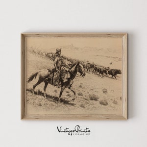 Vintage Cowboy Sketch Art Print: Western Horse Rider (Digital Download) 508
