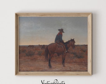 Vintage Cowboy Oil Painting Print: Rustic Southwest Decor (Digital Download) 355