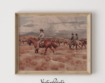 Rustic Western Print | Vintage Cowboy Oil Painting | Old West Decor | Countryside Scenery | PRINTABLE Digital Download | 325