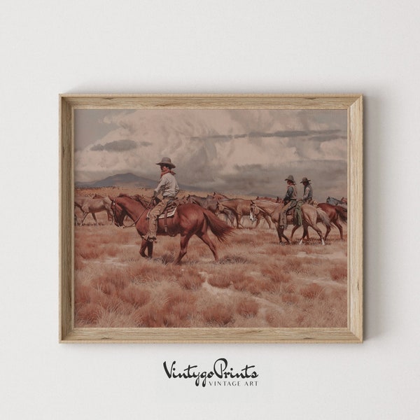 Rustic Western Print | Vintage Cowboy Oil Painting | Old West Decor | Countryside Scenery | PRINTABLE Digital Download | 325