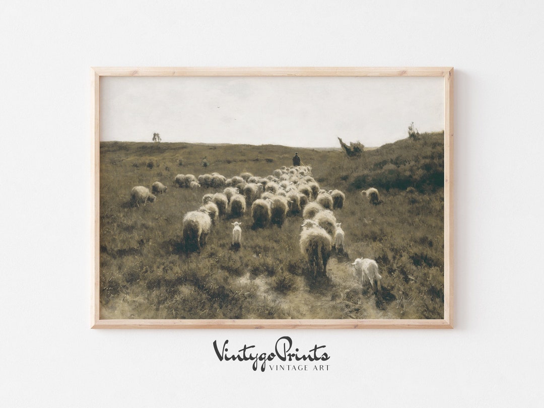 Vintage Sheep Oil Painting: Rustic Farmhouse Wall Art (printable ...