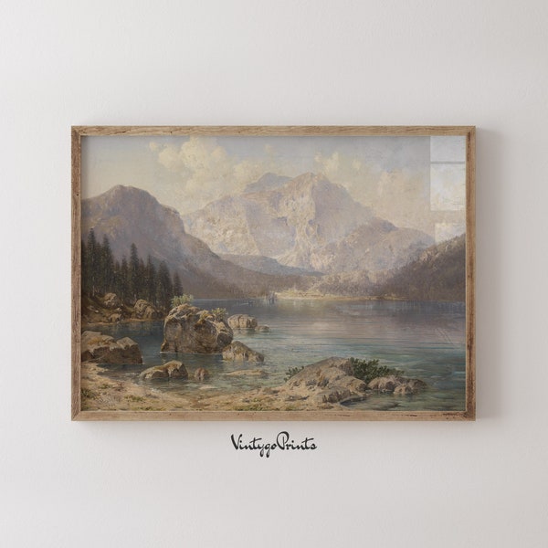 Rustic Landscape Oil Painting | Muted Mountain Scenery Wall Art | Nature Cabin Decor | PRINTABLE Digital Download | 436