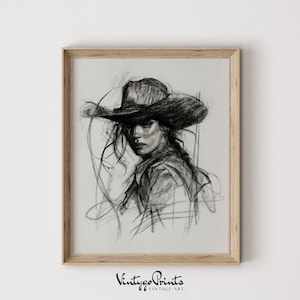Cowgirl Sketch Portrait: Western Woman Art Print (Digital Download) 545