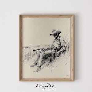 Lonely Cowboy Sketch Art Print: Western Nursery Decor (Digital Download) 583