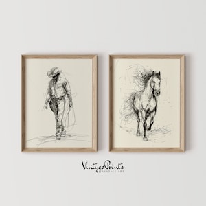Cowboy and Horse Sketch Prints: Southwestern Nursery Art (Digital Download) S2-18
