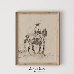 Vintage Cowboy Sketch Print: Western Nursery Art (Digital Download) 549