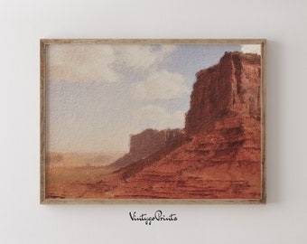 Cuadro de paisaje de valle vintage: Arte mural rústico en tonos tierra (Descarga digital) 128