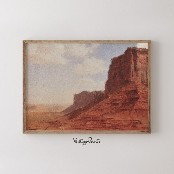 Valley Mountains Landscape | Vintage Wall Art | Antique Oil Painting | Rustic Earth Tone Decor | Hills | PRINTABLE Digital Download | 128