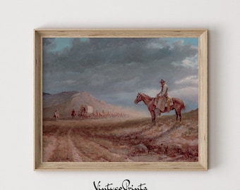Vintage Cowboy Painting: Rustic Western Horse Rider Art (Digital Download) 322