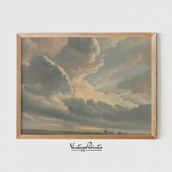 Vintage Sunrise Clouds Oil Painting | Neutral Wall Art | Earth Tone Decor | Antique Print | PRINTABLE Digital Download | 376