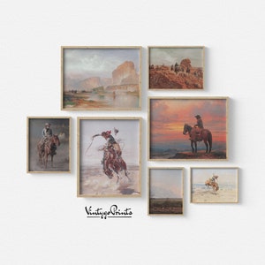 Vintage Southwest Cowboy Oil Painting Set: Mid-Century Western Art (Digital Download) S7-1