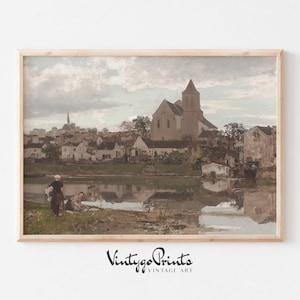 Antique Town Landscape Oil Painting: European Countryside (Printable Digital Download) 451