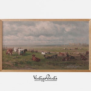 Samsung Frame TV Art | Vintage Farm Animals Oil Painting | Rustic Farmhouse Landscape Digital Art | TV-8