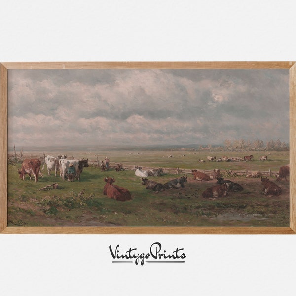 Samsung Frame TV Art | Vintage Farm Animals Oil Painting | Rustic Farmhouse Landscape Digital Art | TV-8