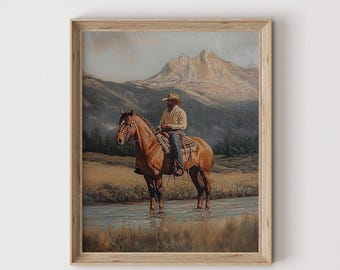 Stampa di un dipinto a olio antico raffigurante un cowboy: arte murale western americana (download digitale) 613