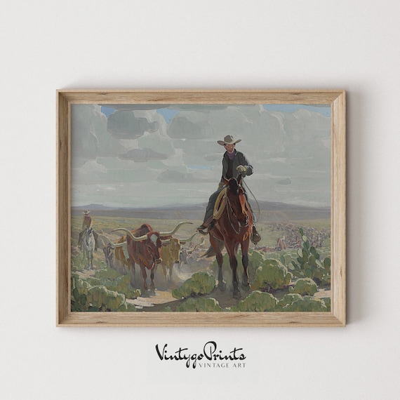 Western Cowboy Painting: Rustic Horse Riders Wall Art (Digital Download)