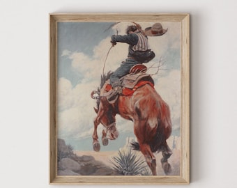 Vintage Rodeo Cowboy Oil Painting: Rustic Southwest Wall Art (Printable Digital Download) 461
