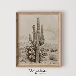 Western Kaktus Skizze Kunst | Vintage Wüstenpflanzen Zeichnung | Landhaus Kinderzimmer Dekor | DRUCKBARE Wand Kunst Digitaler Download | 550