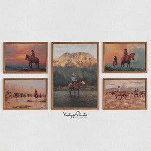 Vintage Cowboy Ölgemälde Galerie-Set | Western Wand Kunst | Mid Century Dekor | Rustikales Südwesten Dekor | DRUCKBARE Digital Download | S5-9