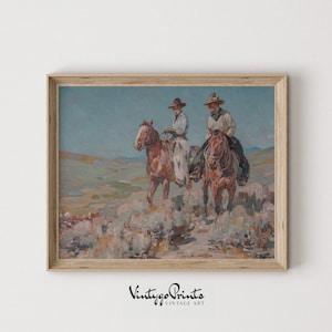 Rustic Western Cowboy Wall Art | Vintage Southwest Landscape Oil Painting | Countryside Scenery Art |  | PRINTABLE Digital Download | 337