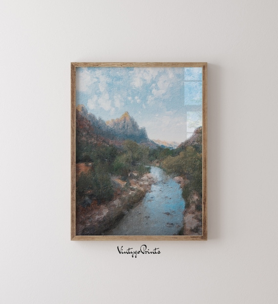 ヴィンテージ山川油絵：素朴な風景画（デジタルダウンロード）148