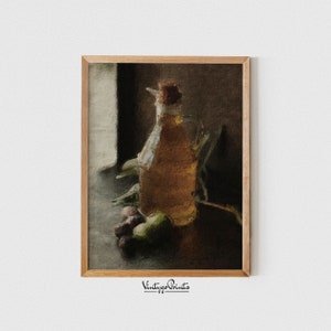 Vintage Olive Oil Still Life Painting: Printable Wall Art (Digital Download) 060