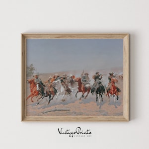 Western Cowboy Gang Oil Painting | Mid Century War Scene | Rustic Horse Riders Wall Art | PRINTABLE Digital Download | 414