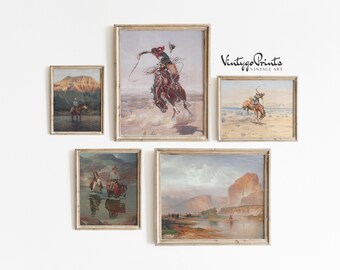 Vintage cowboy-olieverfset: Southwestern Gallery Wall Art (digitale download) S5-11