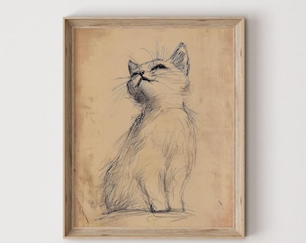 Cat Drawing | Antique Animals Sketch Wall Art | Wall Decor Print | PRINTABLE Digital Download | 588