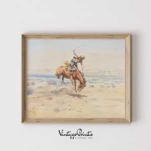 Rustic Horse Rider Oil Painting | Vintage Western Cowboy Art | Southwest Room Decor | Countryside Print | PRINTABLE Digital Download | 438