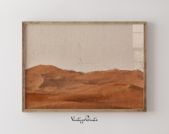 Pintura al óleo de paisaje desértico vintage: Arte mural en tonos tierra (Descarga digital imprimible) 033