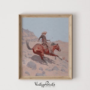 Vintage Cowboy Oil Painting: Old West Horse Rider Art (Printable Digital Download) 400