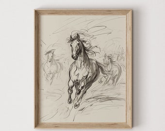 Vintage White Horse Drawing | Old West Farm Animals Sketch Art | Western Animals Scribble Art | PRINTABLE Digital Download | 538