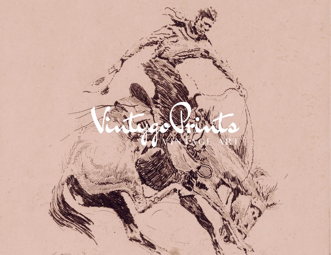 Young Rodo Schech Vintage Cowboy Rodeo Sketch Print | Western Wall Art (digital Download ...