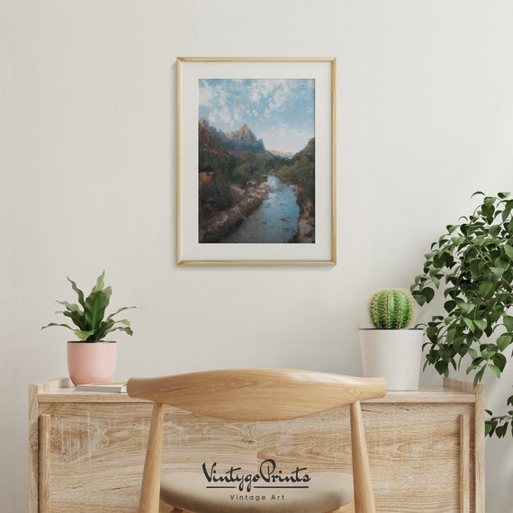 ヴィンテージ山川油絵：素朴な風景画（デジタルダウンロード）148